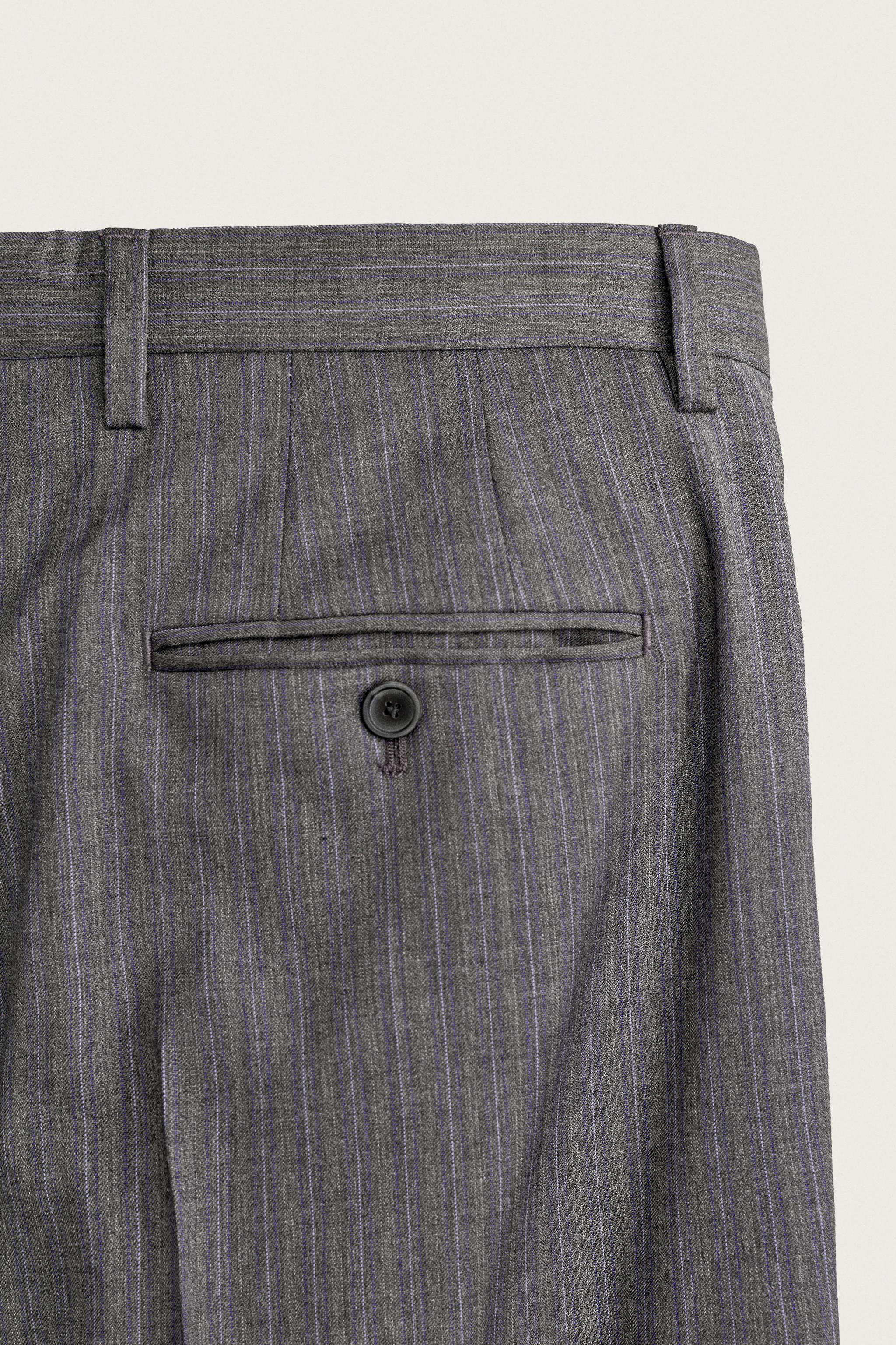 100% WOOL STRIPED REGULAR FIT SUIT PANTS