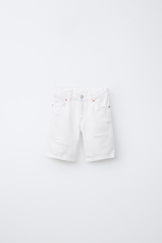 برمودا DENIM STRAIGHT بستايل ممزّق - أبيض الخاص بـ Zara - صورة 0