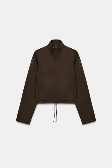 INTERLOCK SWEATSHIRT WITH POCKET - Brown by Zara