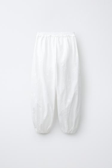 PANTALON BOUFFANT À FLEURS BRODÉES - Blanc de Zara - Image 1