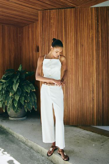 벨트가 있는 린넨 큐롯 팬츠 - Zara 화이트