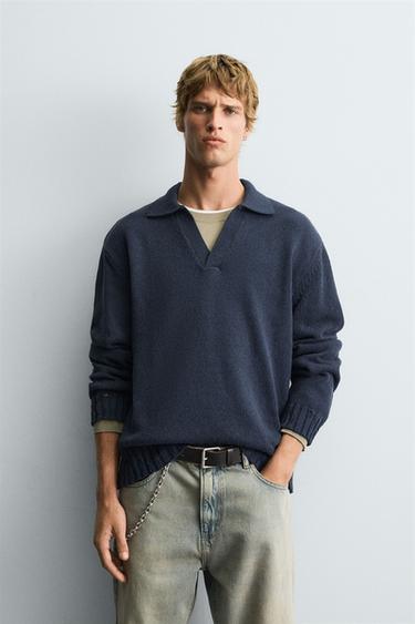 DISTRESSED KNIT POLO SHIRT - Indigo by Zara