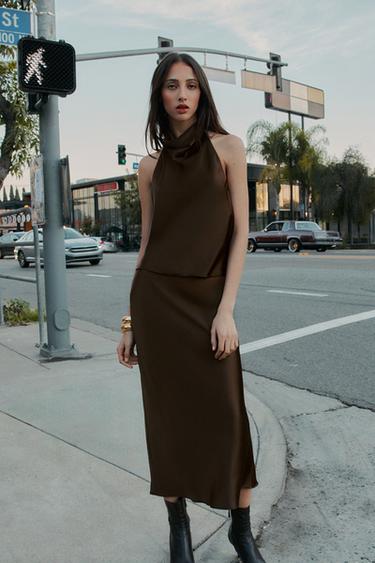 SATIN HALTER TOP - Brown by Zara - Image 3