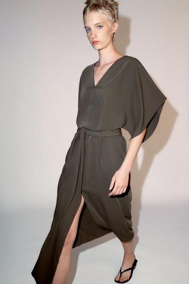 VESTIDO MIDI ALAMARES ZW COLLECTION - Gris topo de Zara