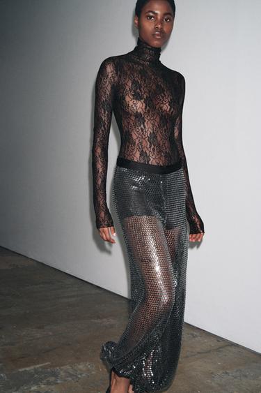 LACE BODYSUIT WITH LONG SLEEVES - Black by Zara