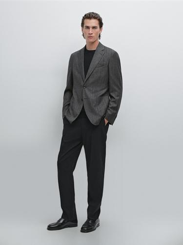 Americana espiga mezcla lana - Gris de Zara