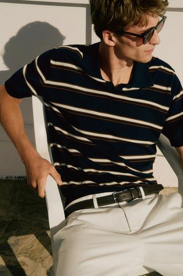 Polo punto cuello pico rayas - Marino de Zara