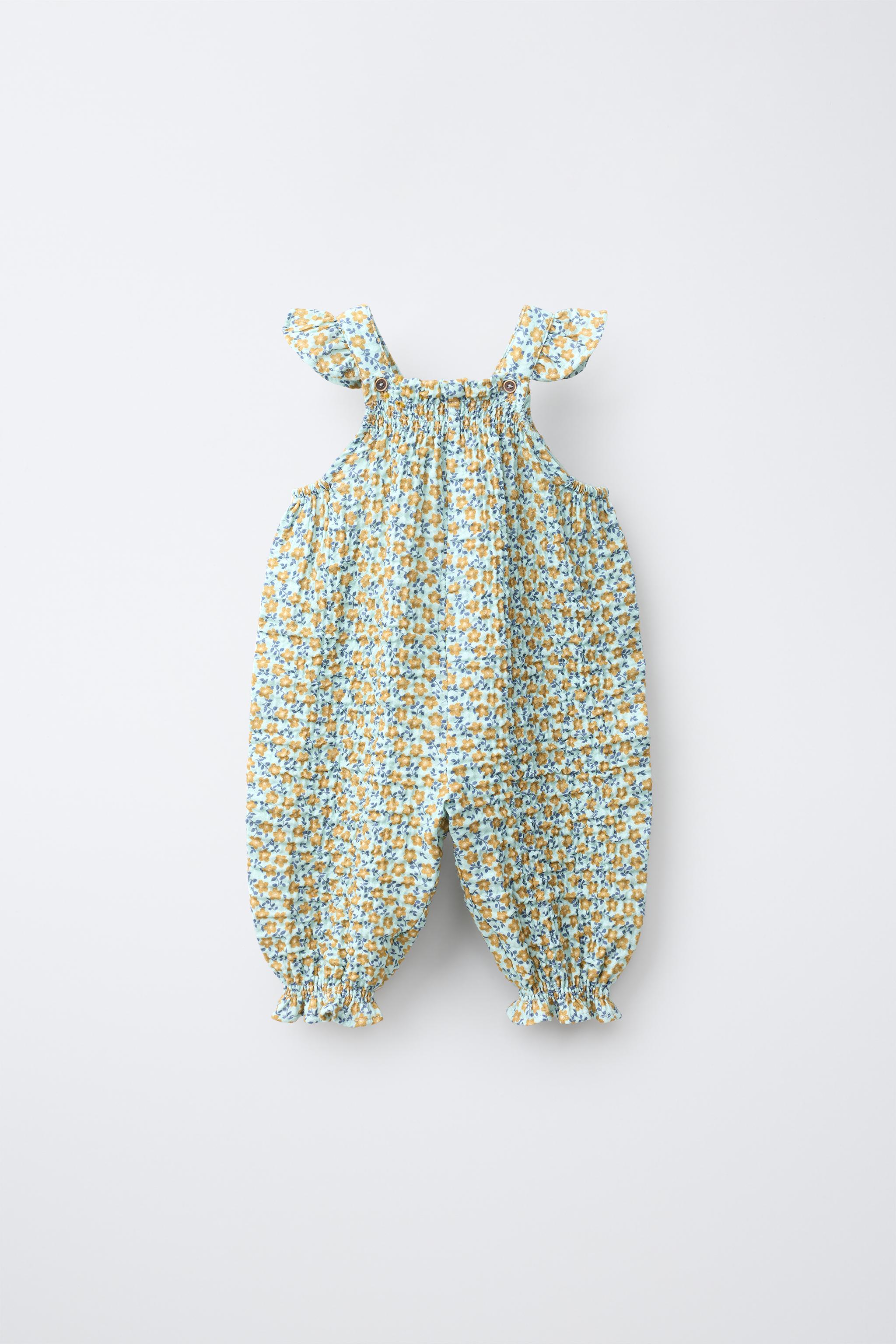 TEXTURED FLORAL OVERALLS — Sea green
