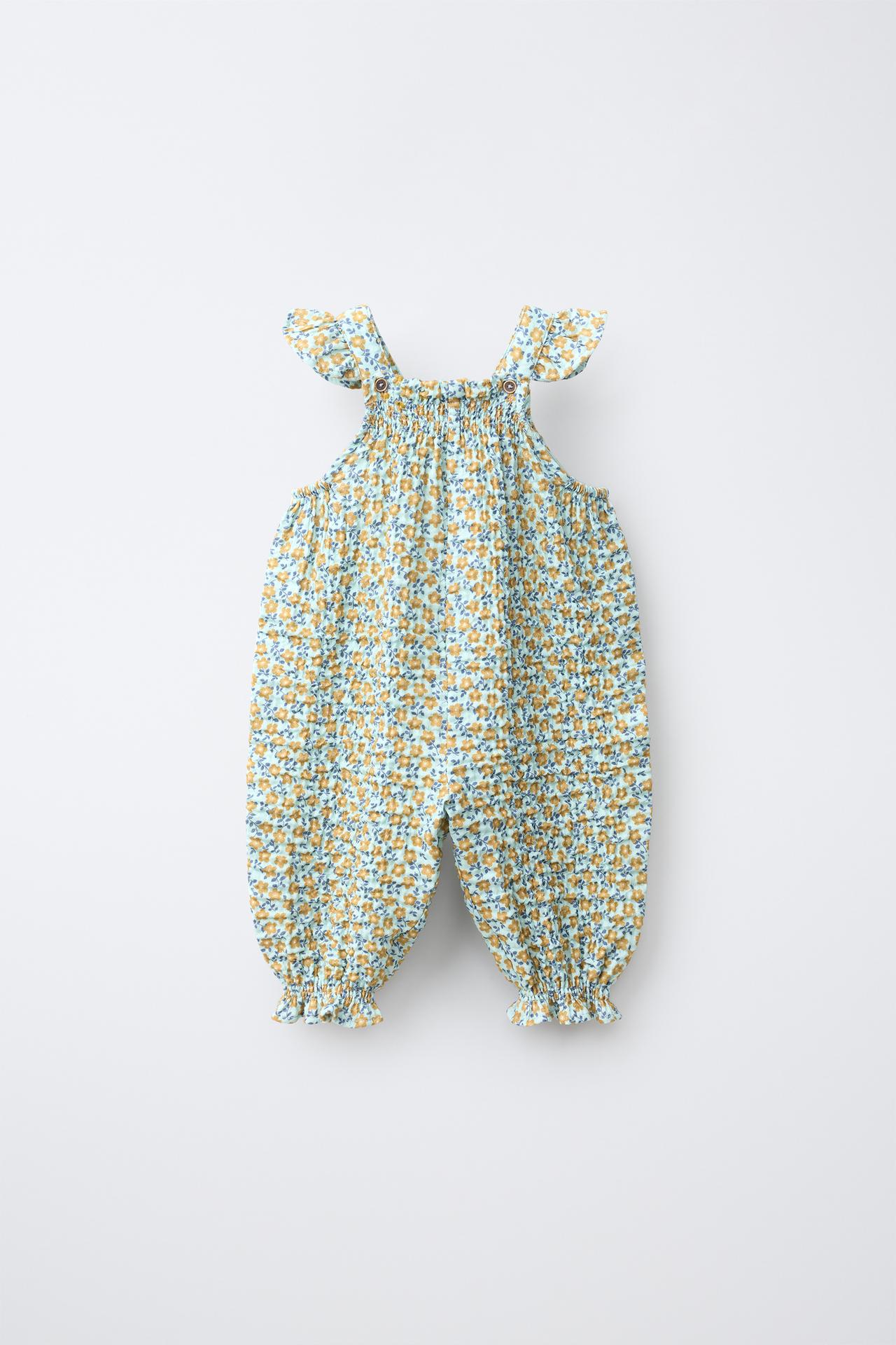TEXTURED FLORAL OVERALLS — Sea green