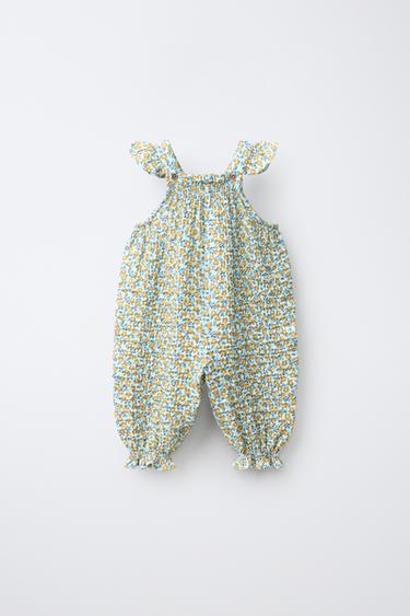 TEXTURED FLORAL OVERALLS — Sea green 1