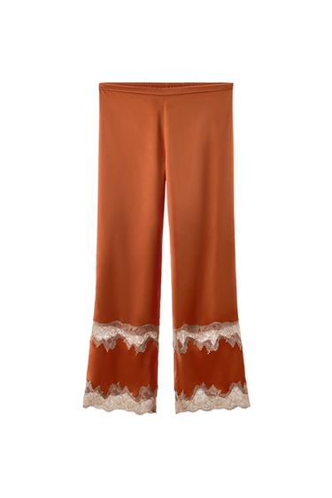 刺繍入りサテンパンツオレンジ色Zaraの刺繍入りサテンパンツ - オレンジ色 