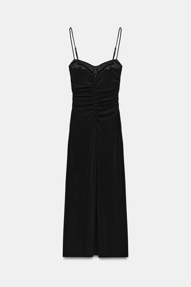 MIDI STRAPPY RUCHED DRESS - Black by Zara - Image 5