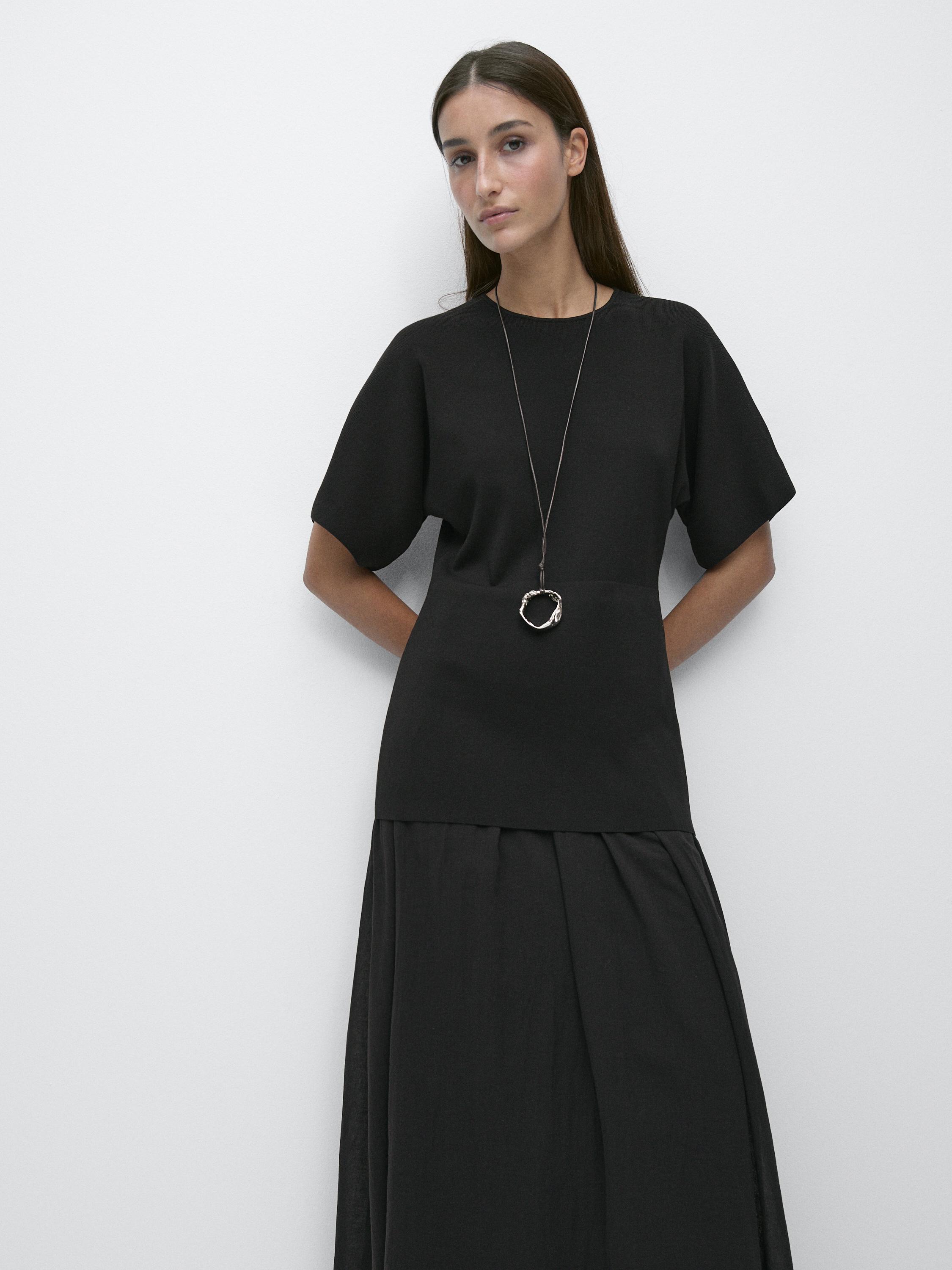 Robe longue combinée à manches courtes