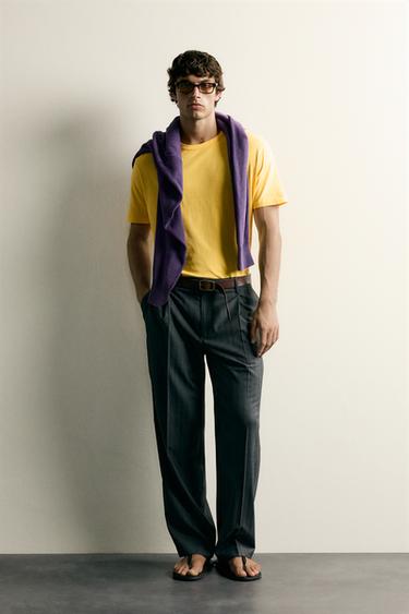 Zara REGULAR FIT WASHED T-SHIRT - Yellow