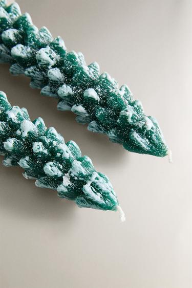 PACK OF DECORATIVE CHRISTMAS TREE CANDLES (PACK OF 2) - Green by Zara - Image 2