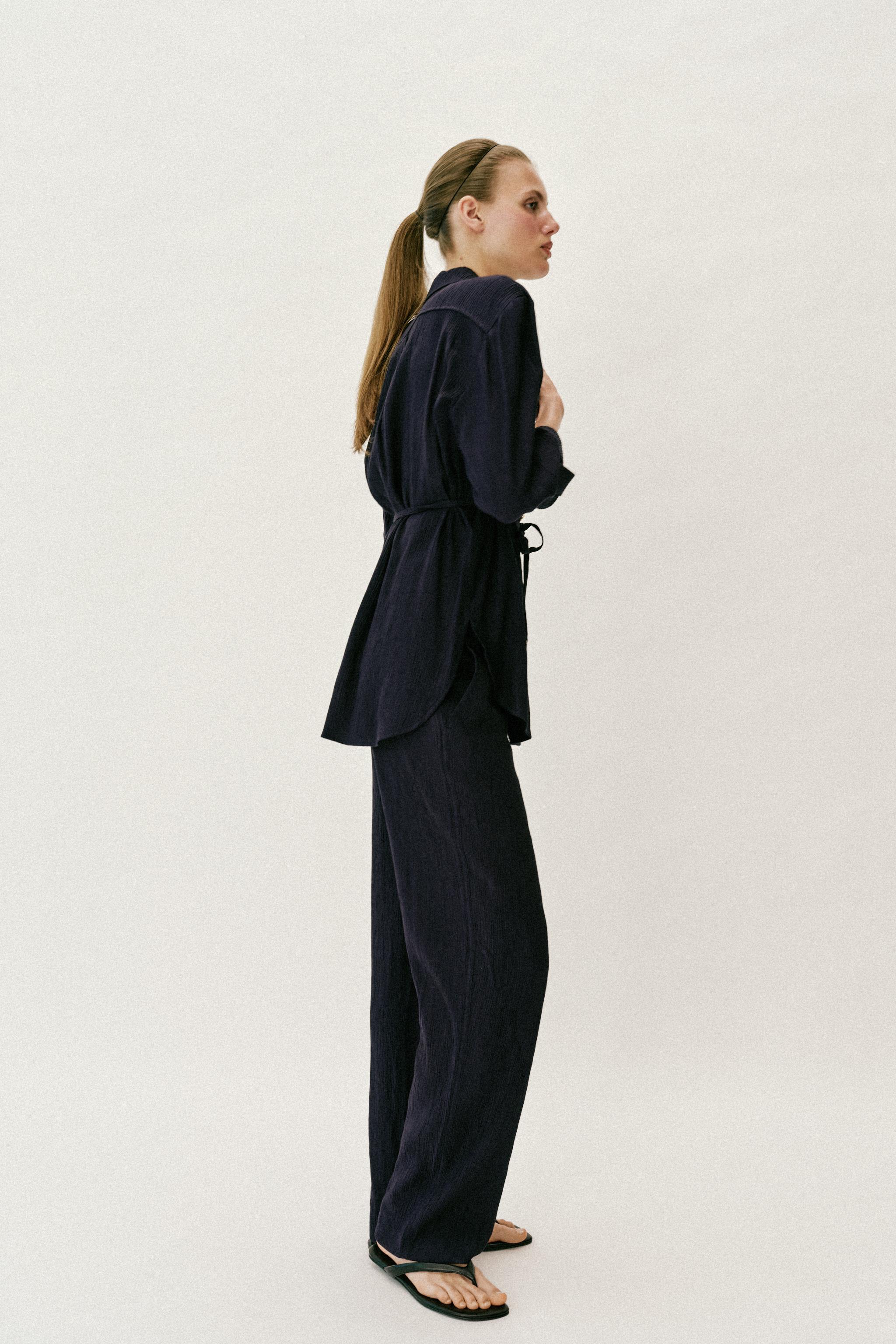 WRINKLED EFFECT SAFARI SHIRT WITH BELT