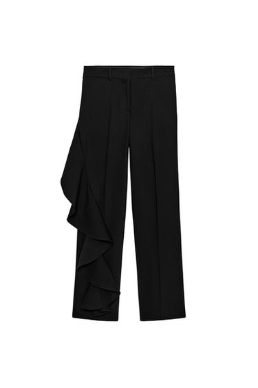 Zara RUFFLE PANTS ZW COLLECTION - Black
