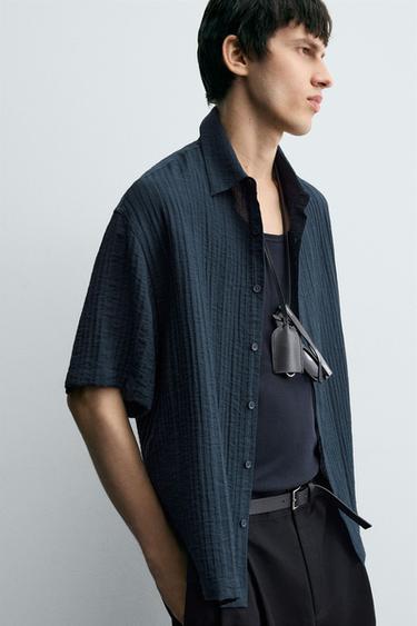FLOWING TEXTURED SHIRT - Grey / Blue by Zara - Image 4
