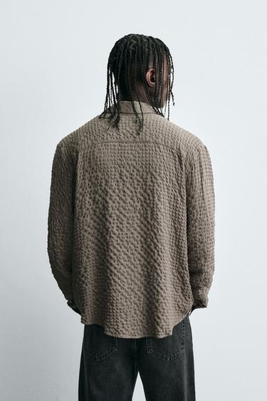 TEXTURED CHECK SHIRT - Dark tan by Zara - Image 2