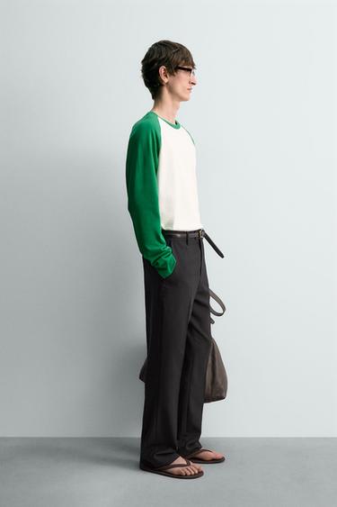 REGULAR FIT COLOUR BLOCK T-SHIRT - White / Green by Zara - Image 3