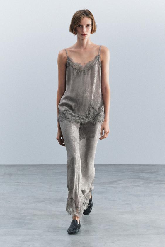 FALDA JACQUARD ENCAJE ZW COLLECTION - Gris vigoré de Zara - Imagen 0