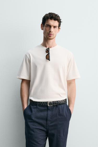CAMISETA MEDIUM WEIGHT MANGA CORTA - Blanco roto de Zara