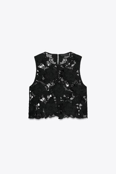 TOP CROCHET FLEUR - Noir de Zara - Image 4