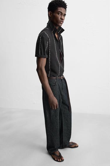 CHEMISE BRODERIE CONTRASTÉE - Blanc / Noir de Zara - Image 6