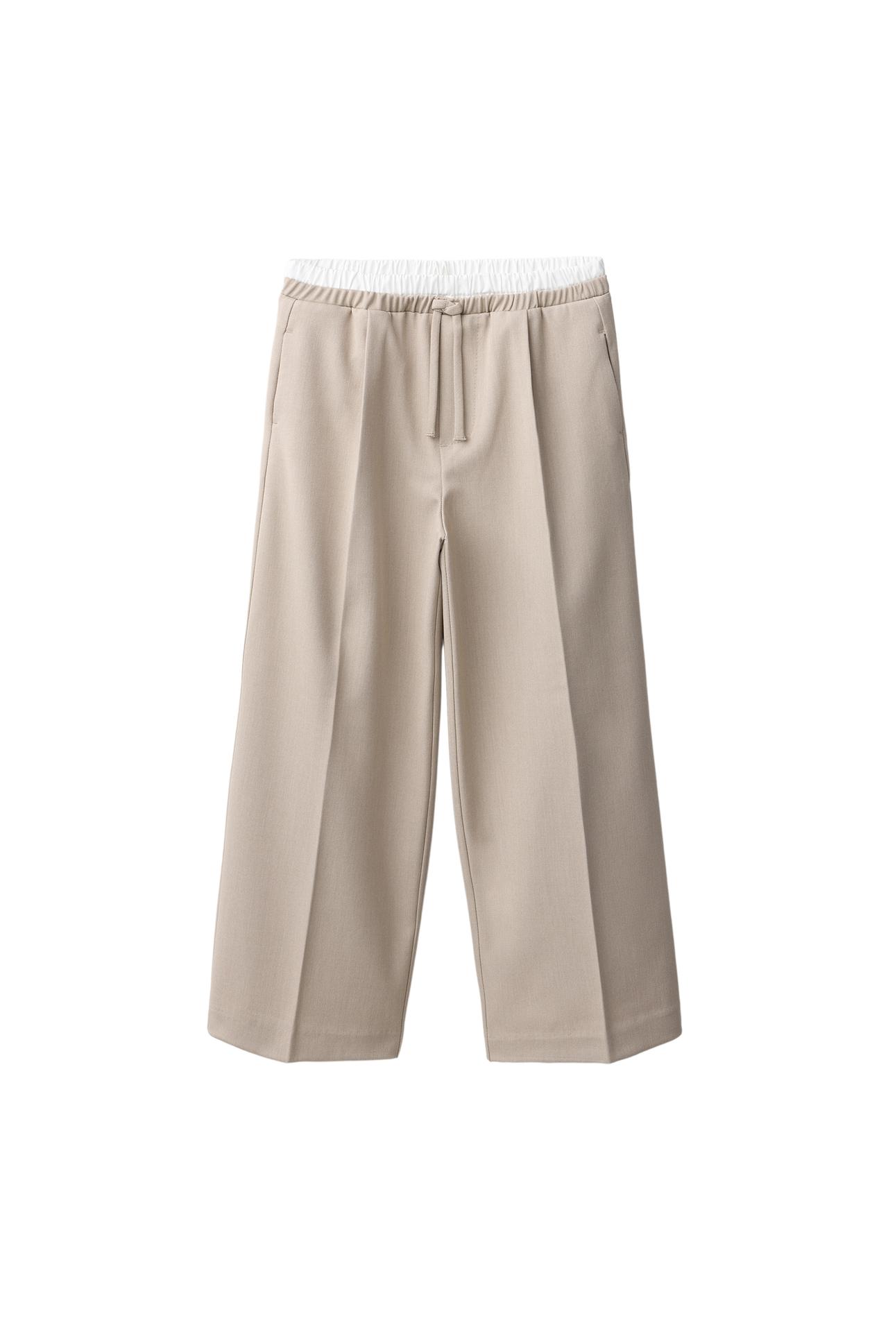DOUBLE WAISTBAND WIDE LEG PANTS — Light beige