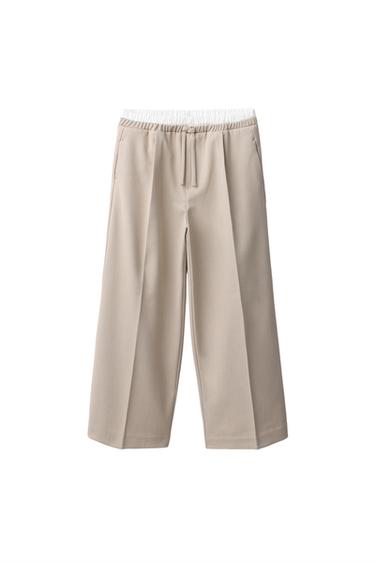 DOUBLE WAISTBAND WIDE LEG PANTS — Light beige 2