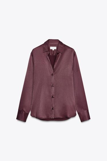 ZW COLLECTION SATIN SHIRT - Burgundy by Zara