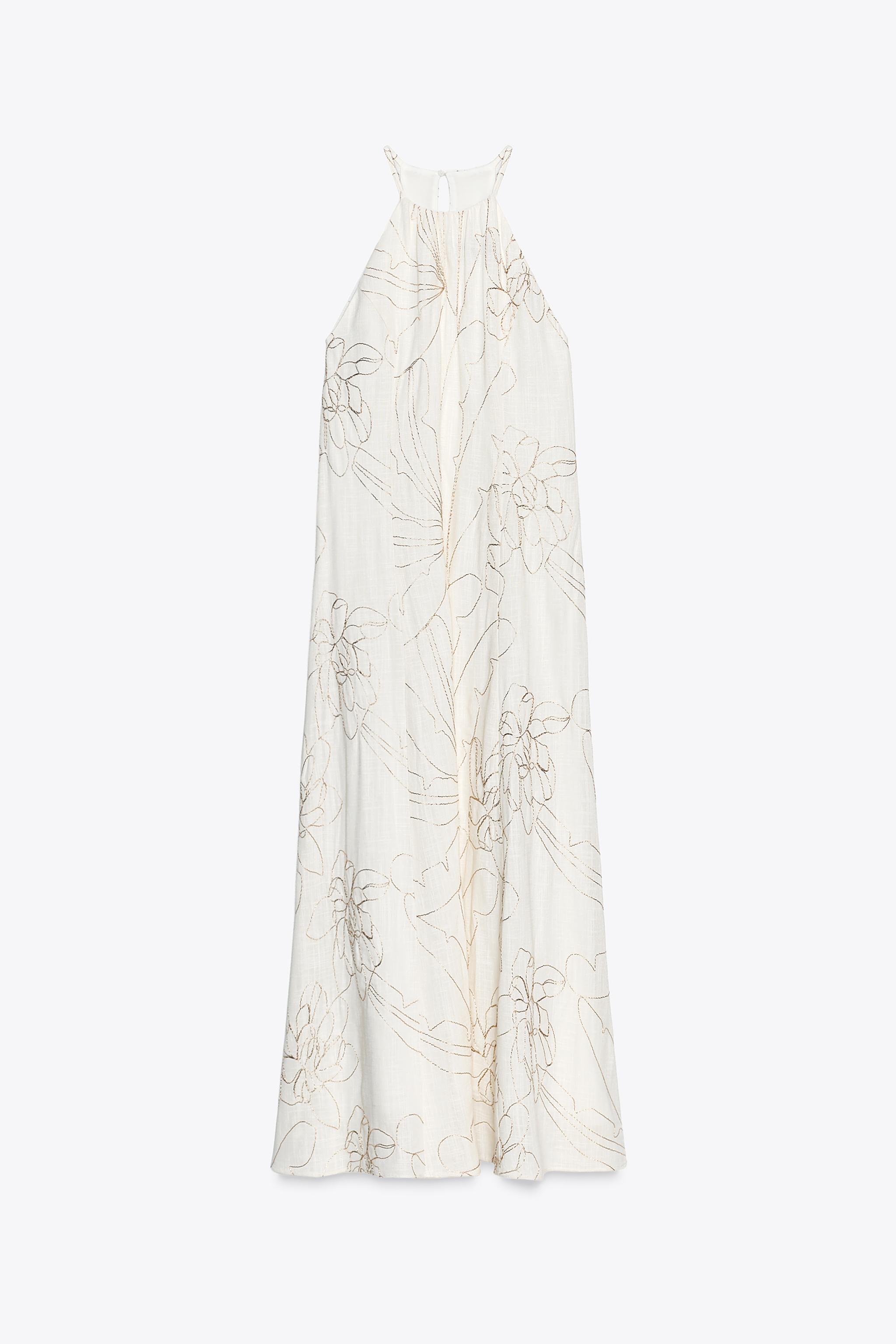FLORAL EMBROIDERED HALTER DRESS - Golden | ZARA United States
