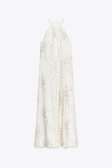 HALTER DRESS WITH FLORAL EMBROIDERY - Golden by Zara - Image 5