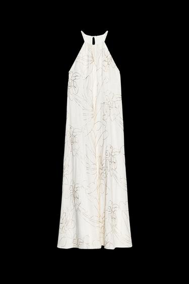 HALTER DRESS WITH FLORAL EMBROIDERY - Golden by Zara - Image 0