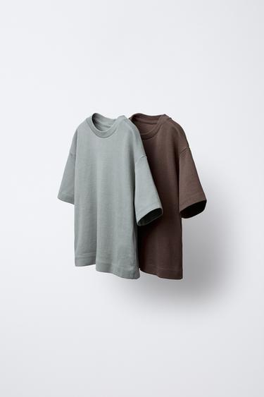 Zara TWO-PACK OF BASIC T-SHIRTS WITH LOGO BAG - Light brown
