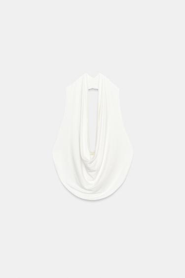 TOP HALTER DRAPÉ - Blanc de Zara - Image 4
