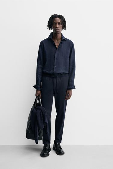 Zara EASY CARE JOGGER WAIST PANTS - Blue