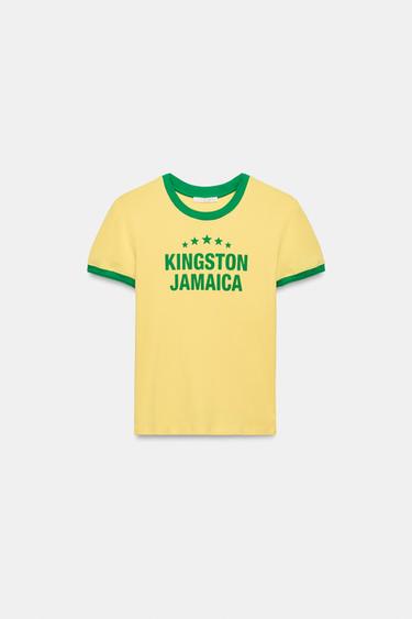 T-SHIRT WITH CONTRAST SLOGAN - Yellow by Zara