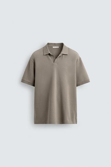 Zara TEXTURED REGULAR FIT POLO SHIRT - taupe brown
