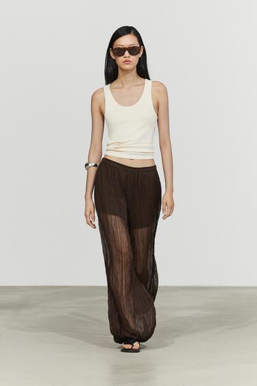 Pantalon fluide bouffant total look - Marron de Zara - Image 0