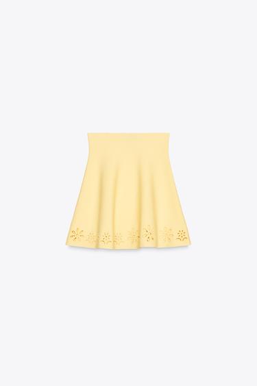 CUTWORK EMBROIDERY KNIT MINI SKIRT - Yellow by Zara - Image 1