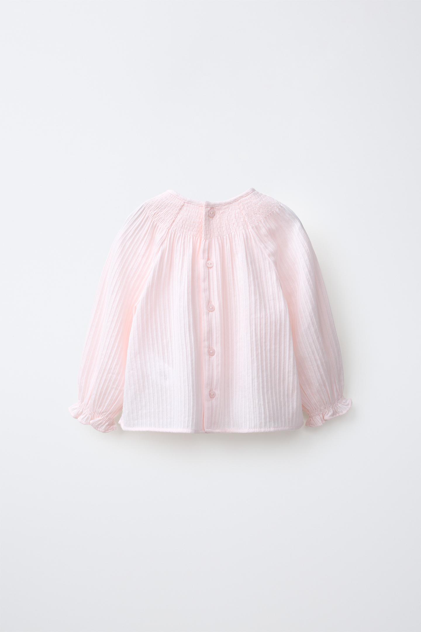 Детская блузка Zara Embroidered Floral Textured, цвет: Пастельный розовый — фото 2