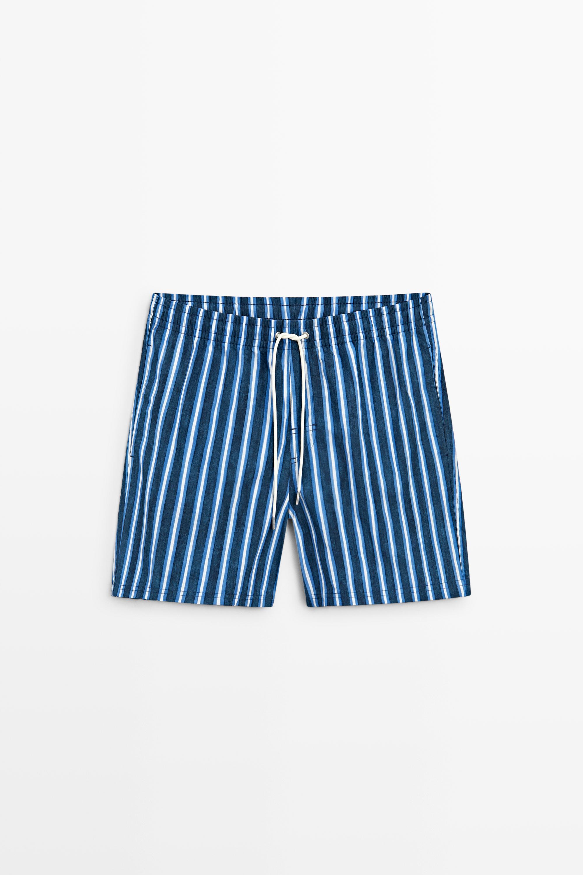 Tri-color striped swimming trunks — Bluish