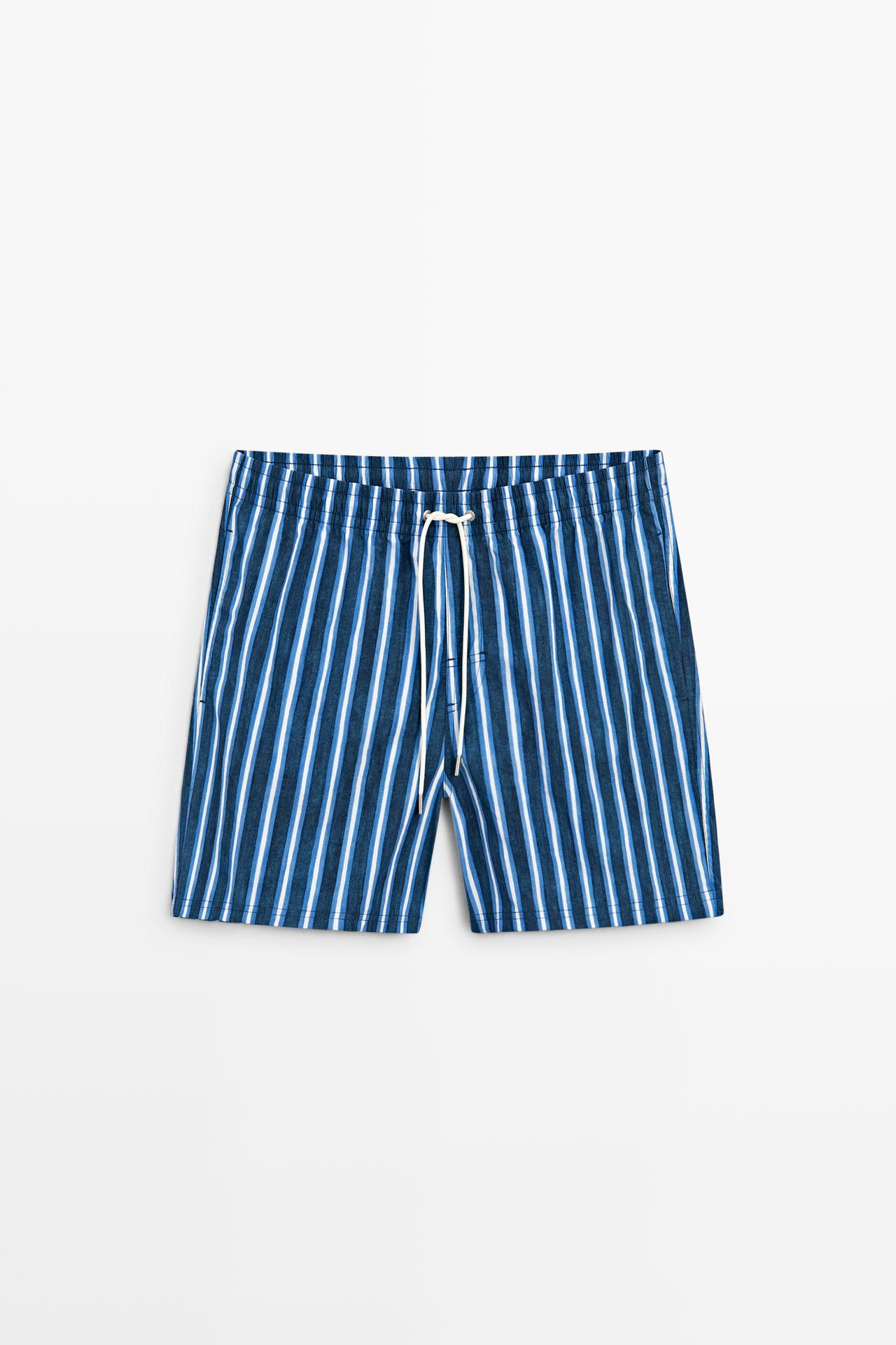 Tri-color striped swimming trunks — Bluish