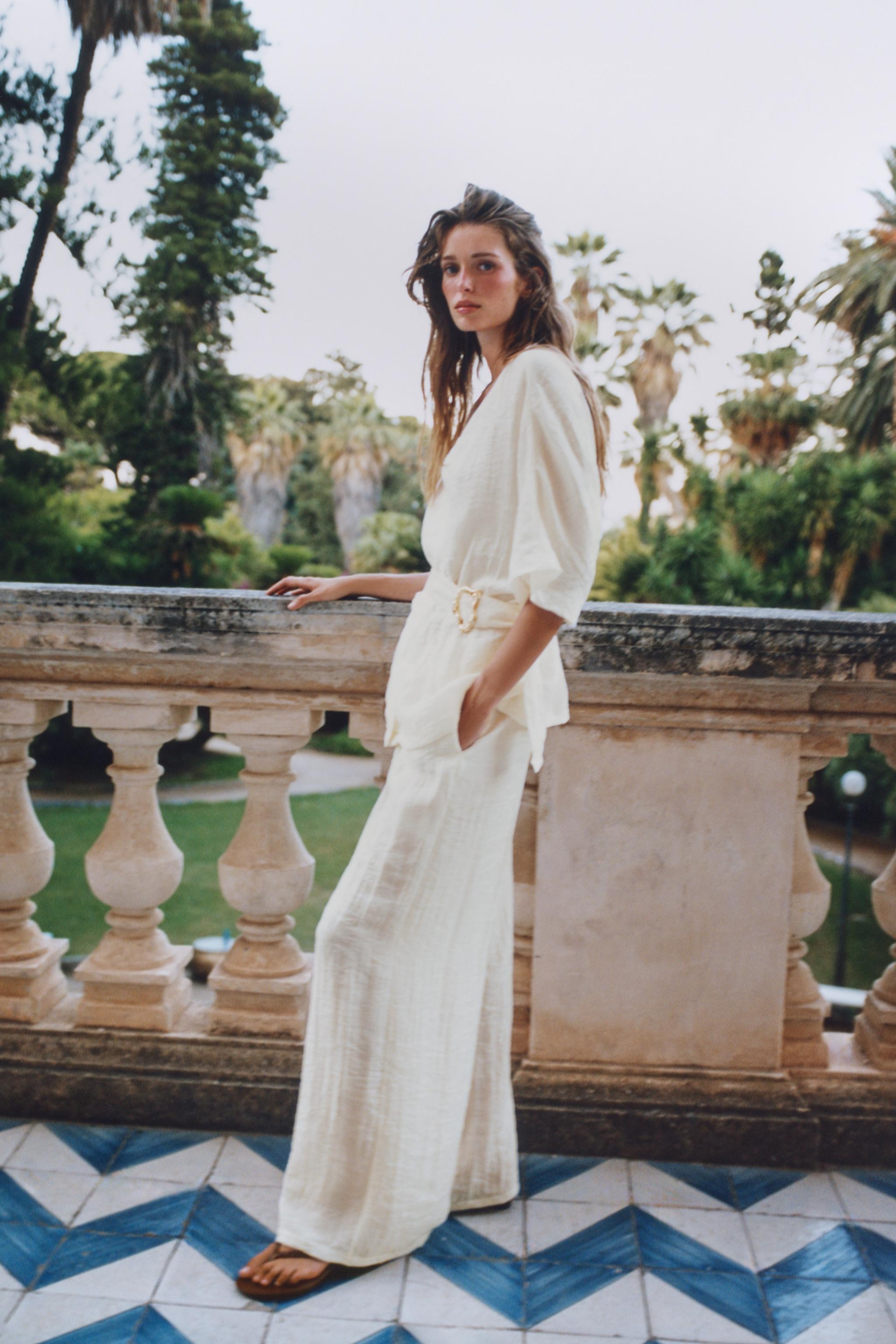 BELTED TOP WITH BUCKLE — Ecru