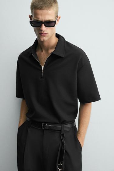 INTERLOCK ZIP-UP POLO SHIRT - Black by Zara - Image 5