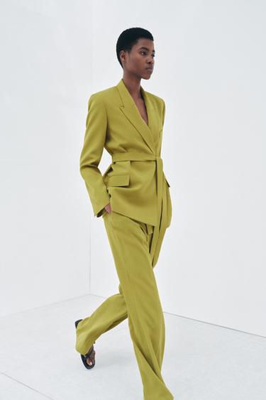 ZW COLLECTION BELTED BLAZER - Olive green by Zara - Image 3