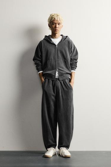Zaras BAS-HOODIE MED DRAGKEDJA OCH BOXY FIT - Mörk antracit