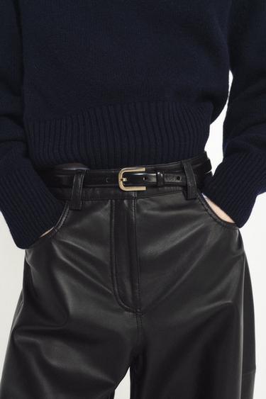 100% LEATHER BELT WITH METAL BUCKLE - Black by Zara - Image 1