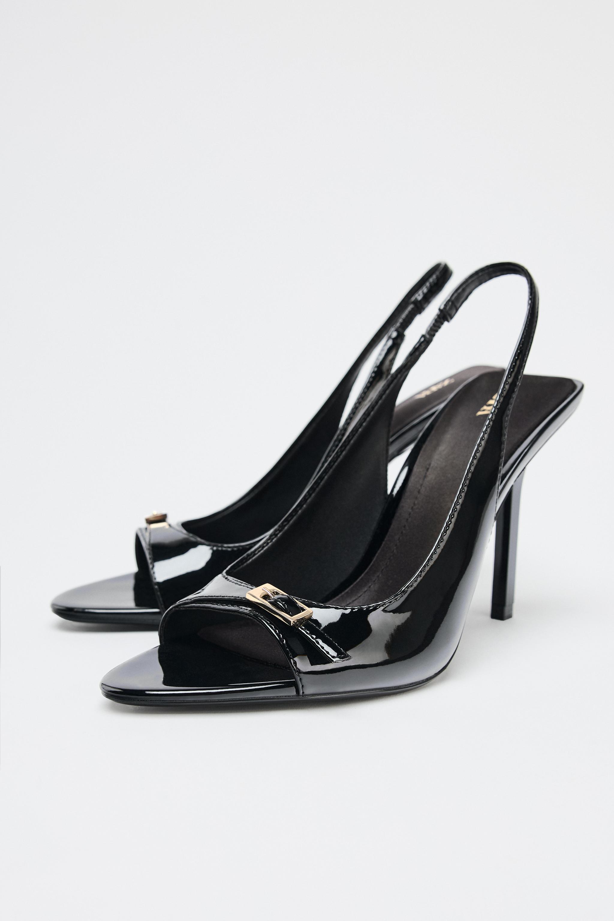 PATENT FINISH HEELED SANDALS - Black | ZARA United States PATENT FINISH HEELED SANDALS - Black | ZARA United States